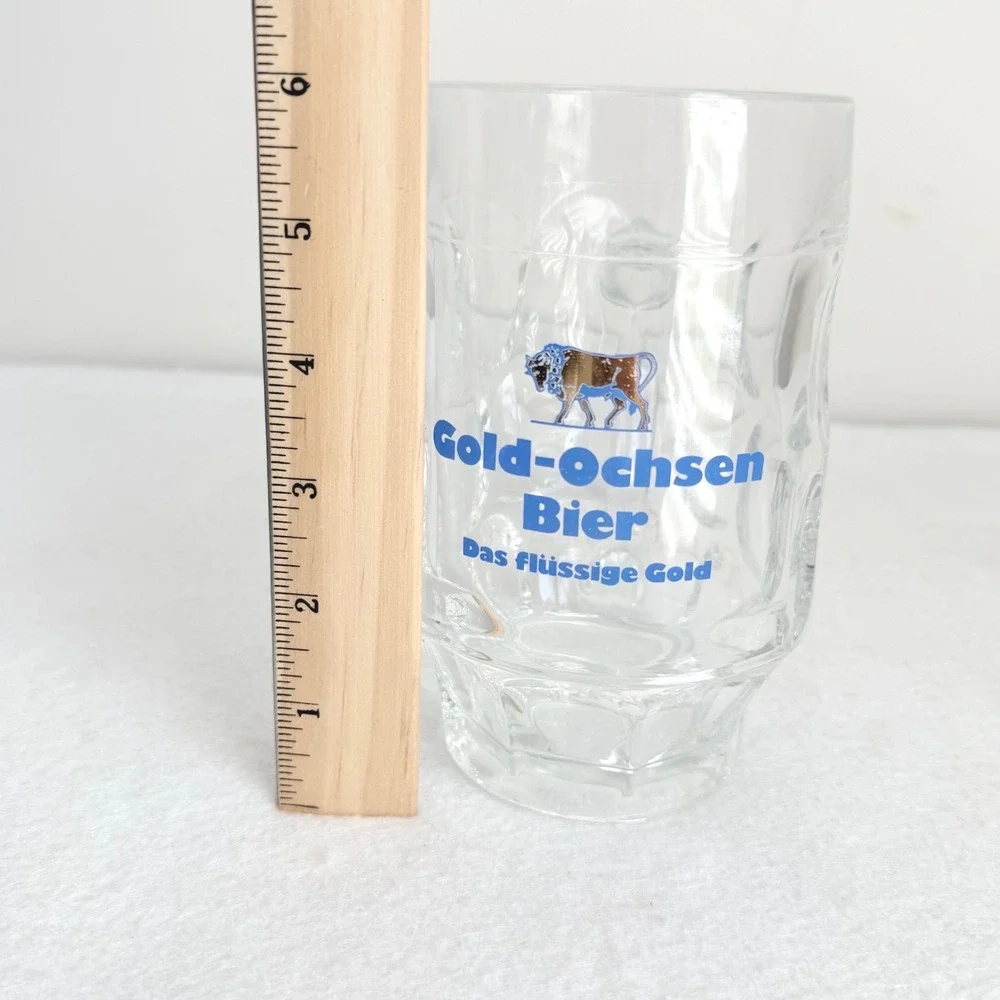 Vintage Gold Ochsen Bier Beer Mug Glass Stein Ulm Germany Das Flüssige Gold